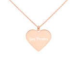 Gay Pirates Engraved Silver Heart Shaped Necklace