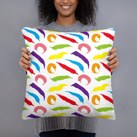 Rainbow Worm on a String Print Pillow