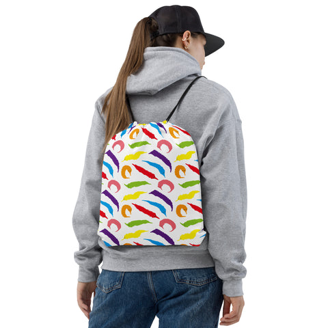 Rainbow Worm on a String Print Drawstring Bag