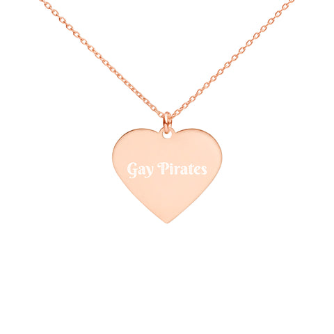 Gay Pirates Engraved Silver Heart Shaped Necklace