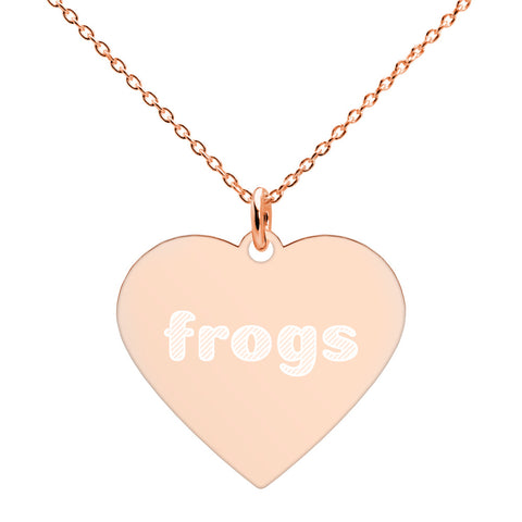 Frogs Engraved Silver Heart Necklace