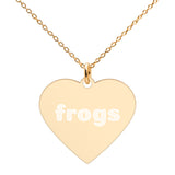 Frogs Engraved Silver Heart Necklace