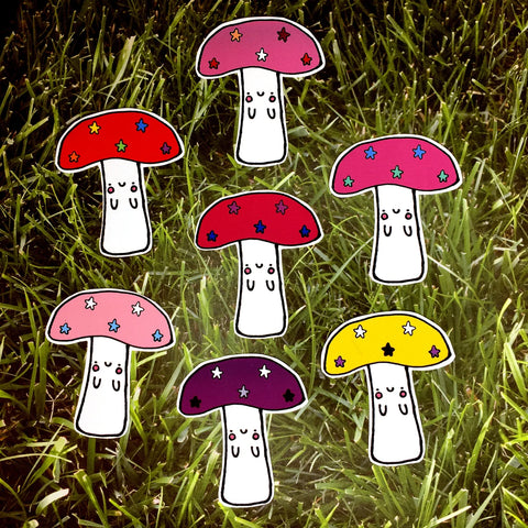 Subtle Pride Mushrooms Stickers Cottagecore lgbt lgbtq lgbtqa Gay Trans Nonbinary Lesbian Pan Demi Asexual Aromantic Aesthetic Rainbow