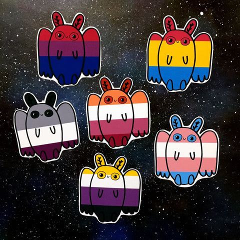 Pride Mothman Cryptid Stickers - Gay Gift lgbt lgbtq lgbtqa Proud Gay Trans Asexual Ace Nonbinary Lesbian Aro Rainbow Pan Bi Tran