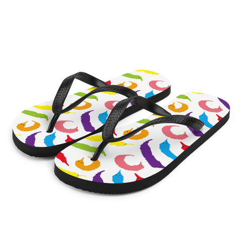 Rainbow Worm on a String Print Flip-Flops